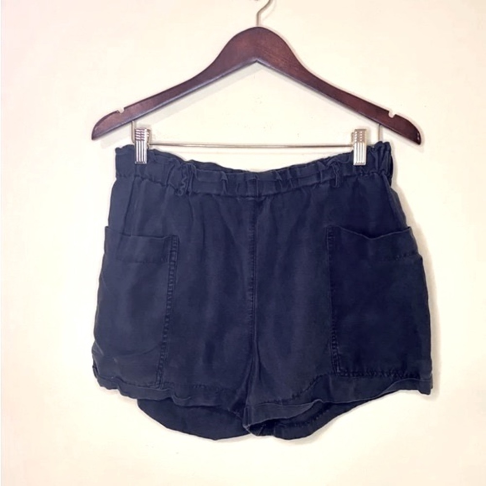 Aritzia Wilfred Linen Black Shorts Pull On Elastic Waist High Rise